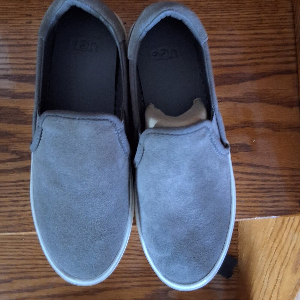 NEW UGG  olive color size 6 suede leather upper slip on shoes
